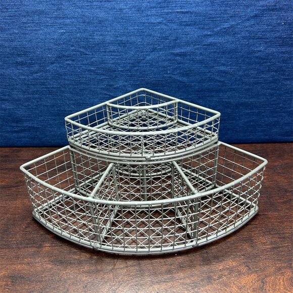 mDesign 2-Tier Corner Wire Storage Basket Silver Metal Organizer Space-Saving - Picture 1 of 5